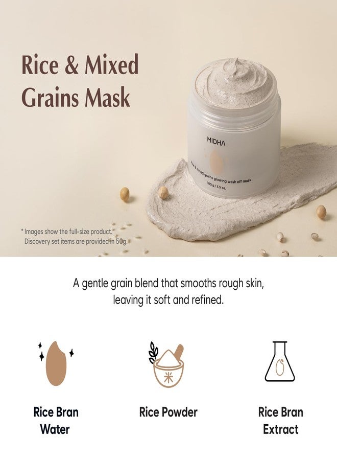 MIDHA RICE WASHOFF MASK DISCOVERY SET, 1.76oz x 3/50g, Dull Skin Care, Hydrating and Soothing, Pore Refining Treatment, Vitamin C face mask, Skincare for Travel, Mini Skincare Kit, 3-in-1 Set - Image 3